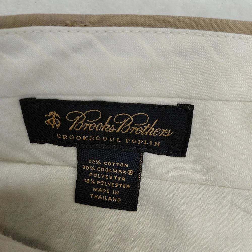 Brooks Brothers Brookscool Poplin Pleated Khaki Dress Pants Tan Mens 45x30